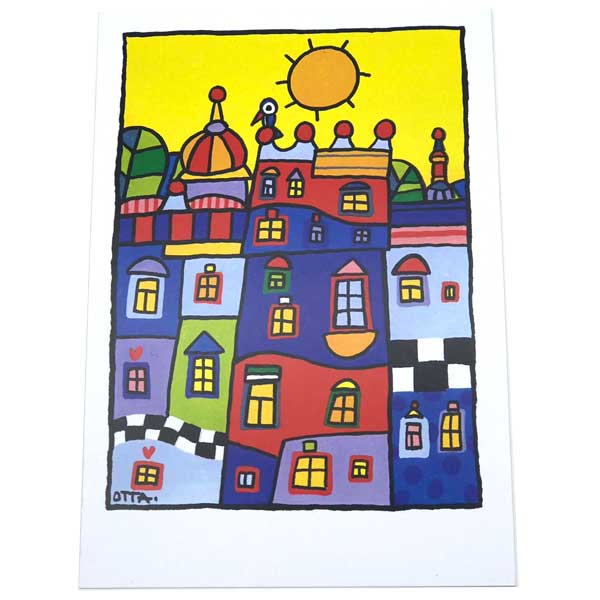 Ansichtskarte-Illustrationen-Hundertwasserhaus