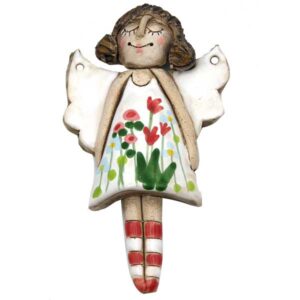 Engel im Blumenkleid - Wanddeko aus Keramik