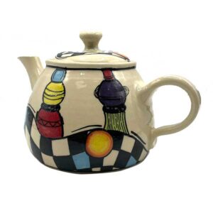 Handgemachte Teekanne aus Keramik inspiriert von Hundertwassers Werken